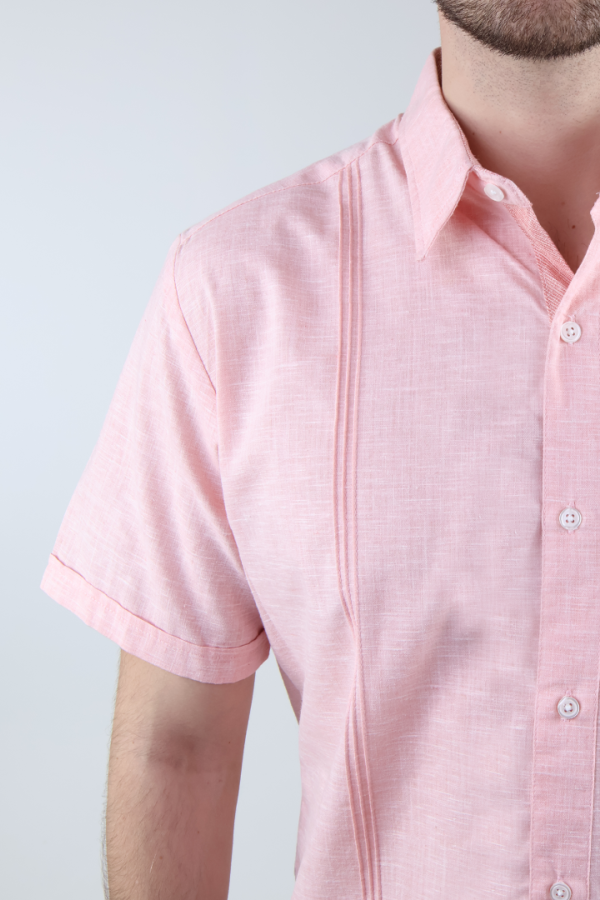 Camisa Elegante Tipo Guayabera Color Salmón Para Hombre Corte Clásico